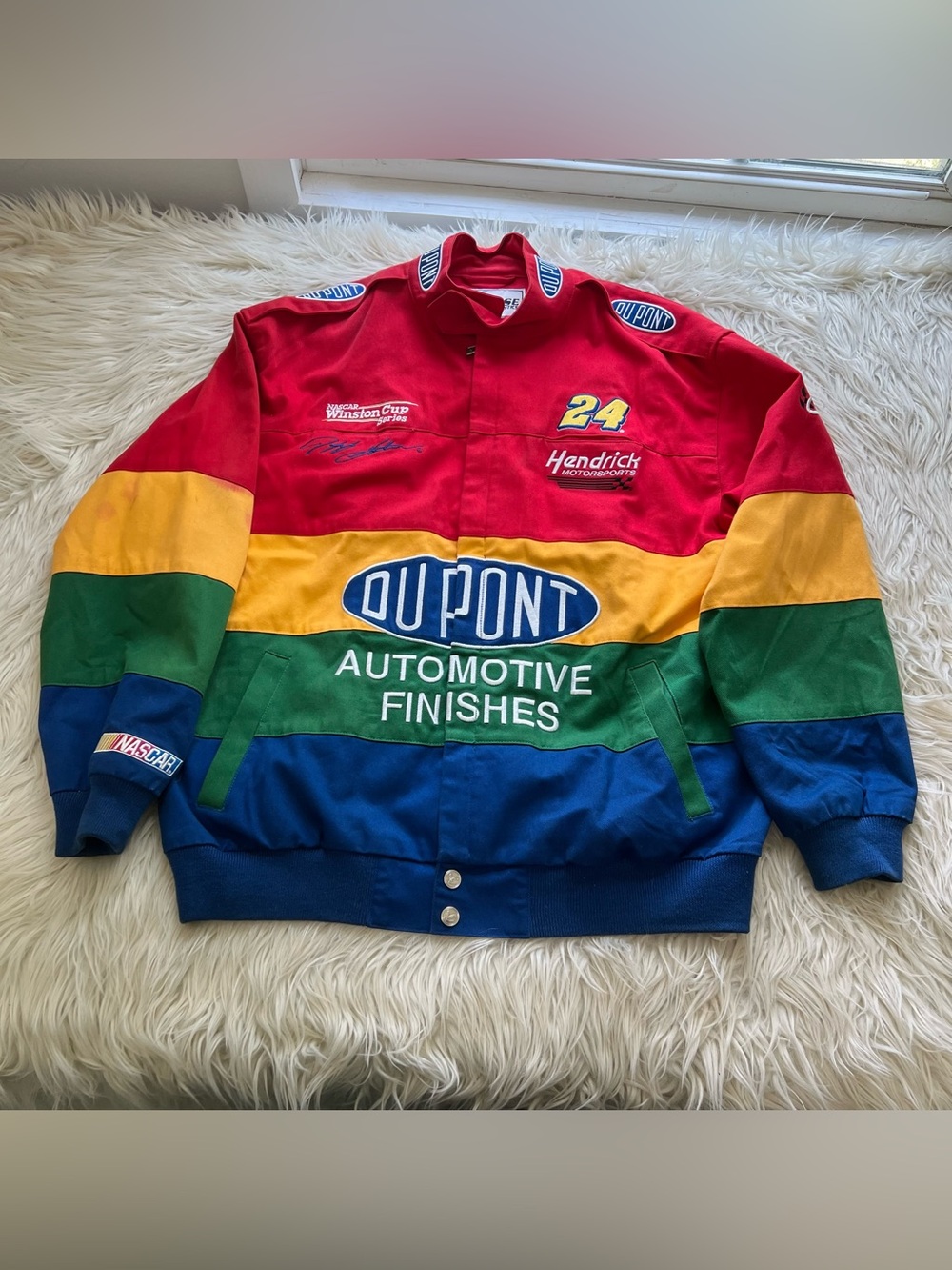 Vintage Jeff Gordon Chase Authentics NASCAR DuPont Racing Rainbow Jacket Mens L